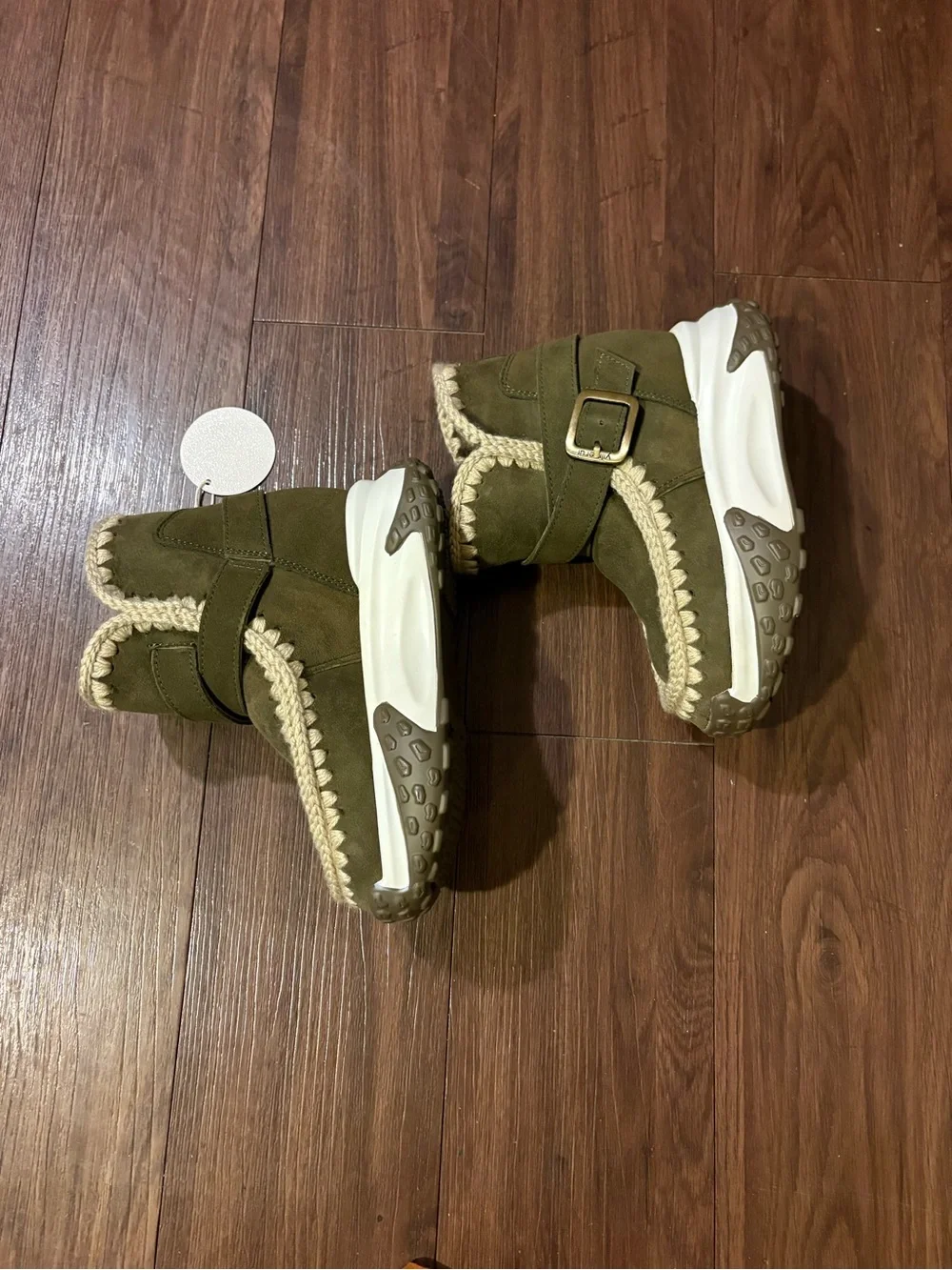 Kids Olive Green Faux-Shearling Winter Boots